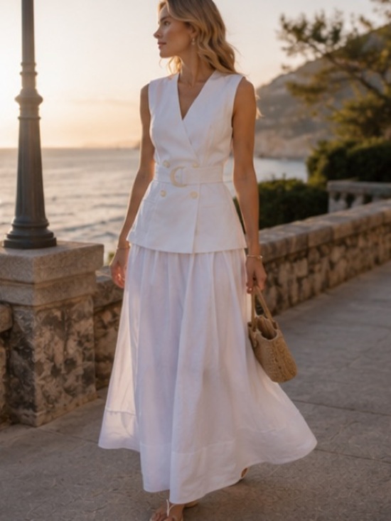 Mango Dresses & Skirts - Mango White Sleeveless Wrap Maxi Dress with Belt